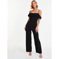 Quiz Drop Shoulder Palazzo Jumpsuit - Black