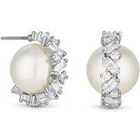 Jon Richard Rhodium Plated Cubic Zirconia Wrapped Pearl Stud Earrings