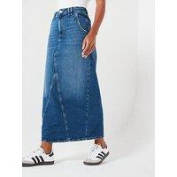 V By Very Authentic Denim Maxi Skirt - Mid Wash