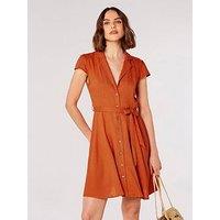 Apricot Open Collar Linen Shirt Dress