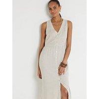 River Island Linen Cutwork Midi Dress - Beige