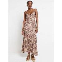 River Island Embellished Animal Slip Dress - Beige