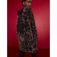 V By Very Bow Back Sequin Mini Dress - Gold
