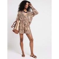 River Island Pull On Leopard Short - Light Brown