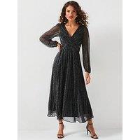 V By Very Metallic Cut Out Midi Dress - Dark Silver