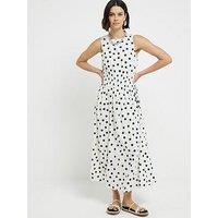 River Island Shirred Waist Midi Dress - Cream