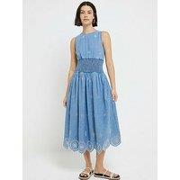 River Island Shirred Waist Midi Dress - Blue