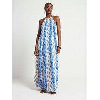 River Island Ruffle Halterneck Midaxi Dress - Light Blue