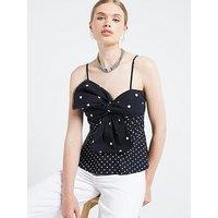 River Island Poka Dot Bow Detail Cami - Black