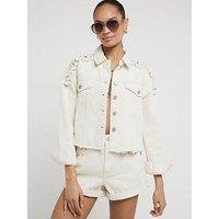 River Island Crochet Denim Jacket - Ecru