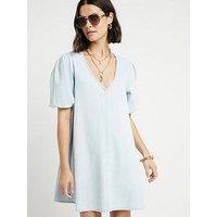 River Island Pull Sleeve Mini Dress - Light Denim