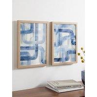 Very Home Set Of 2 Blue Line Glass Wall Art 40X30Cm