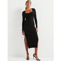 V By Very Ruched Front Knitted Pencil Dress - Black