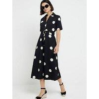 River Island Polka Dot Shirt Midi Dress - Black