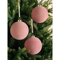 Very Home Set Of 3 Flocked Glass Dusky Pink Baubles