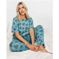 Yours Curve Heart Cluster Sleep Tee Tapered Pj Set - Blue