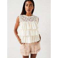 V By Very Crochet Detail Frill Top - Nude