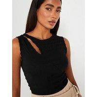 V By Very Sleeveless Bubble Textured Cut Out Top - Black