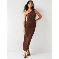 V By Very One Shoulder Crinkle Jersey Maxi Dress - Brown