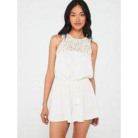 V By Very Crochet Lace Sleeveless Mini Playsuit - White