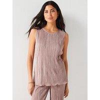 V By Very Plisse Longline Sleeveless Top - Taupe