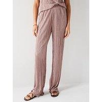 V By Very Plisse Straight Leg Trouser - Taupe