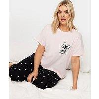 Yours Curve Excuse My Frenchie Sleep Tee Cuffed Pj Set - Pink