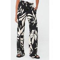 V By Very Palm Print Wide Leg Trouser - Mono