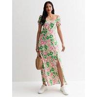 New Look Green Floral Puff Sleeve Cotton Maxi Dress