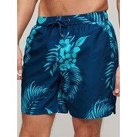 Superdry Hawaiian Print 17" Swim Shorts - Navy