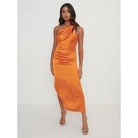 Pretty Lavish Amelia One Shoulder Ruched Satin Dress - Orange