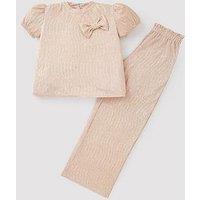 V By Very Girls Foil Bow T-Shirt And Trouser Set