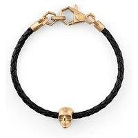 Philipp Plein Friendship Skull Ip Yellow Gold Black Leather Bracelet