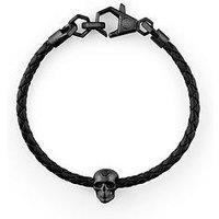 Philipp Plein Friendship Skull Ip Black Black Leather Bracelet