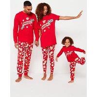 V By Very Kids Family Christmas Unisex Slogan Sweat And Jogger Pyjama Set - Red
