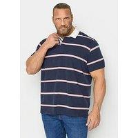 Badrhino Rugby Stripe Short Sleeve Polo Shirt - Blue