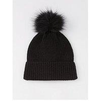 Everyday Rib Knit Beanie With Faux Fur Pom