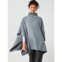 V By Very Knitted Zip Neck Poncho - Grey