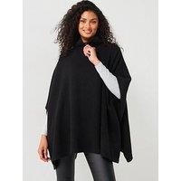 V By Very Knitted Zip Neck Poncho - Black