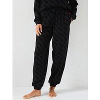 Hugo Locky Flocked All Over Logo Cuffed Lounge Pant - Black