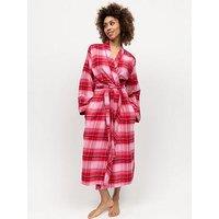 Cyberjammies Noelle Red Check Long Sleeve Long Dressing Gown - Red