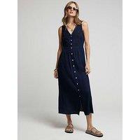 River Island Linen Cut Out Midi Dress - Navy