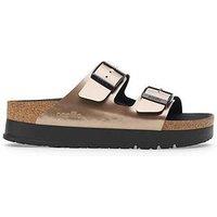 Birkenstock Two Strap Arizona Platform Birko-Flor Sandal - Metallic Taupe - Gold