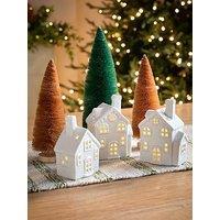 Very Home Set Of 3 Light Up Houses/Bottlebrush Trees Christmas Decorations