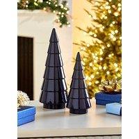 Very Home Set Of 2 Blue Ceramic Christmas Trees