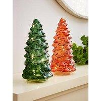 Very Home Set Of 2 Glass Christmas Trees - Green/Copper