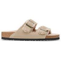 Birkenstock Two Strap Arizona Suede Shearling Wider Fit Sandals - Taupe - Brown