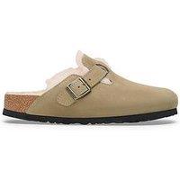 Birkenstock Boston Suede Shearling Wider Fit Clogs - Taupe - Brown