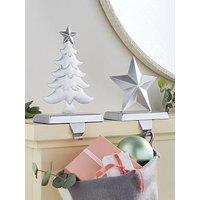 Very Home 2 Pack Matt Silver Christmas Stocking Hangers - Star And Tree