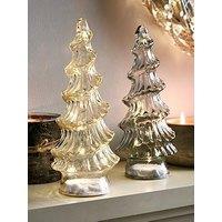 Very Home Set Of 2 Lit Glass Christmas Trees